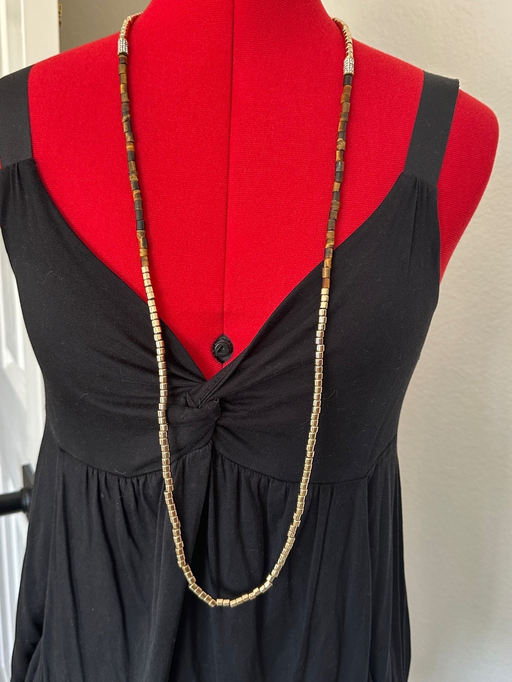 Necklace Tiger Eye With Gold Accent 21 Inch Long